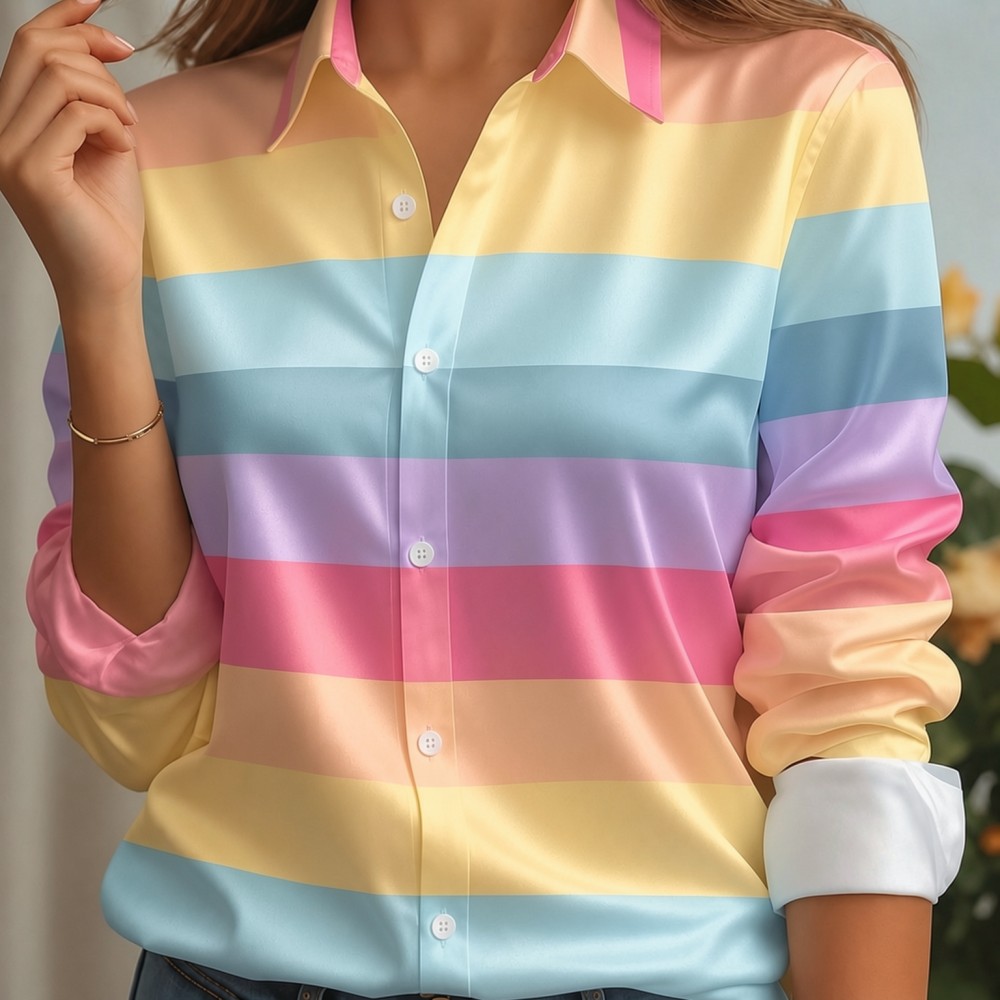 Women Satin Lapel Collar Shirt - огляд і ціна Embellish Knit