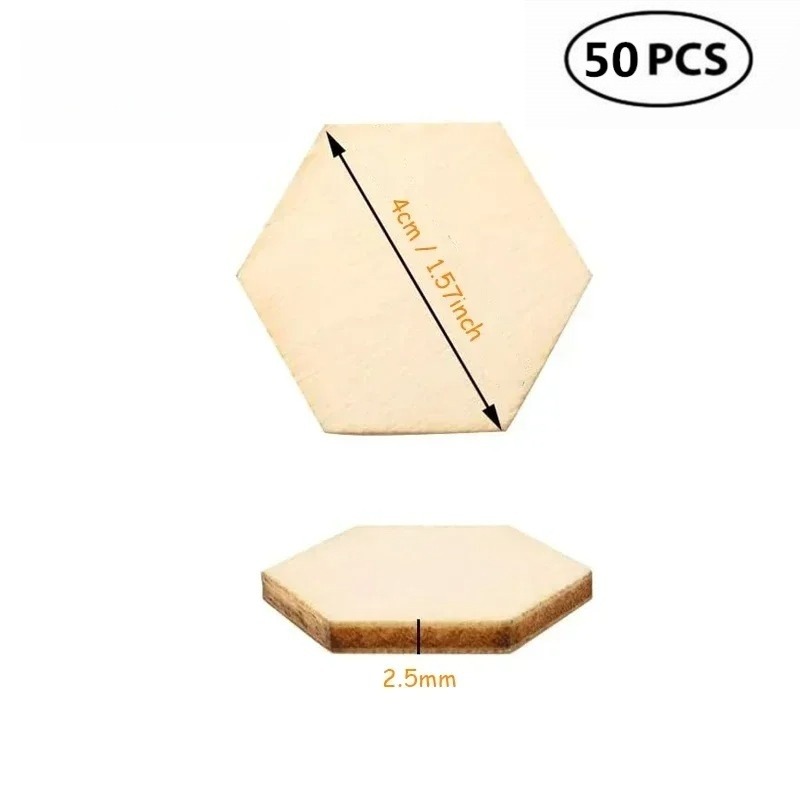 50PCS 4CM Unfinished Wood Hexa - огляд і ціна Embellish Craft