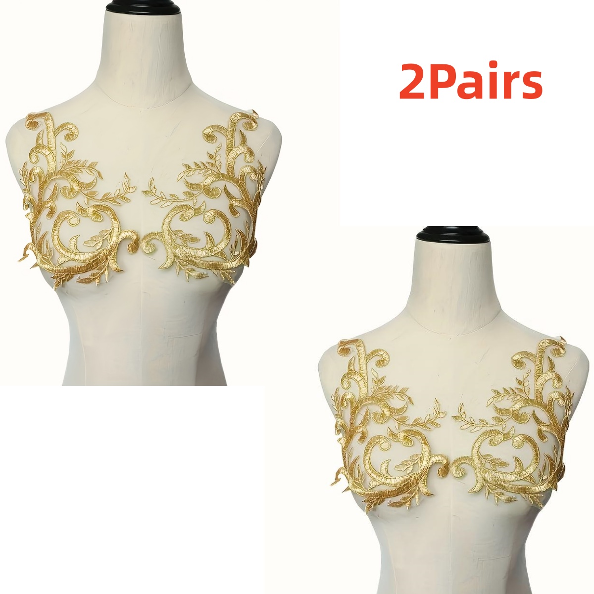 2Pairs  Gold Lace Fabric Flowe - огляд і ціна Applique Patch Flower