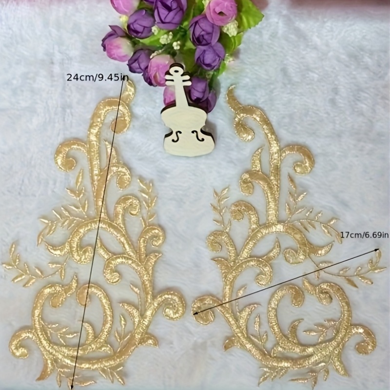 2Pairs  Gold Lace Fabric Flowe - огляд і ціна Applique Patch Flower