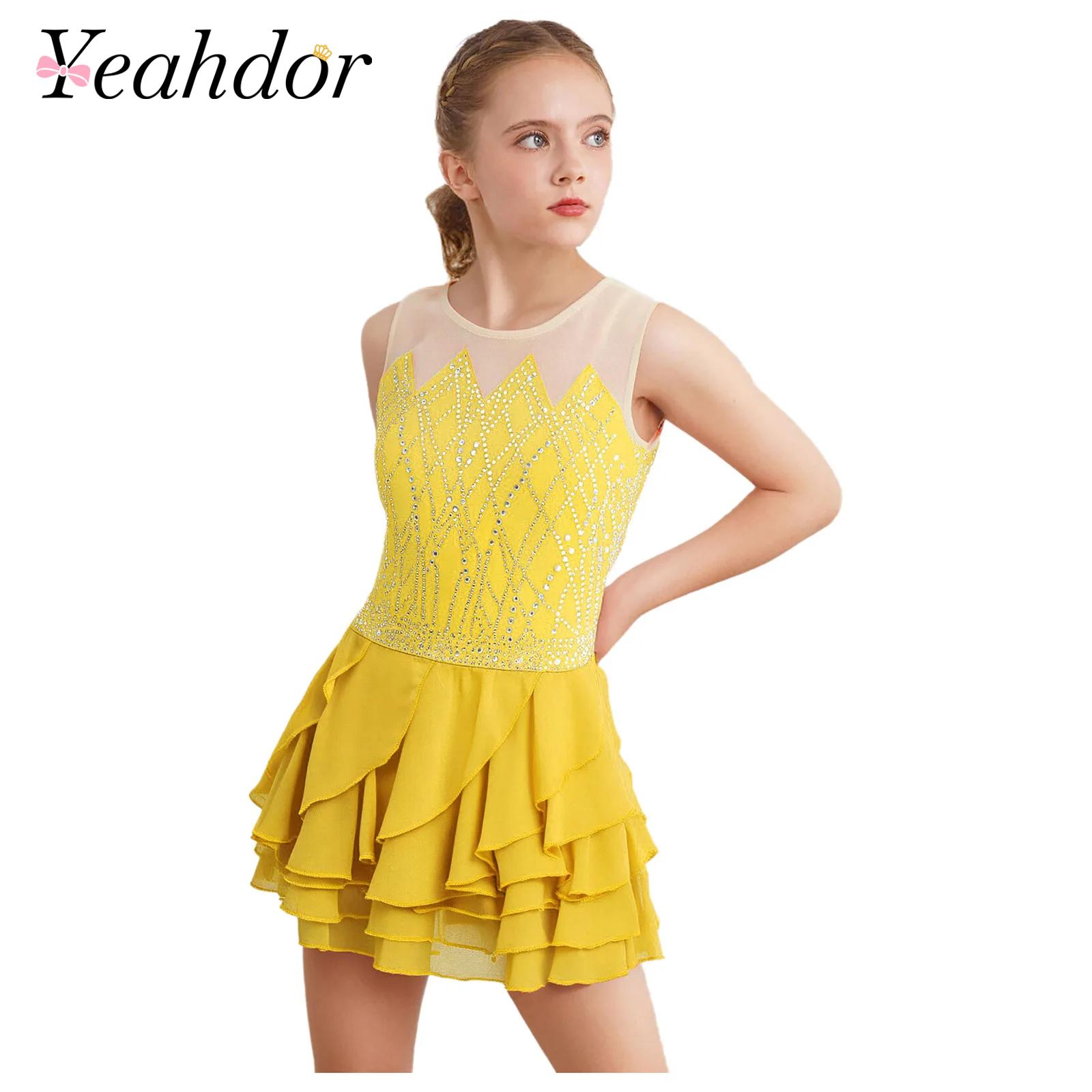 Girls Mesh Figure Skating Dres - огляд і ціна Rhinestone Banding Trim