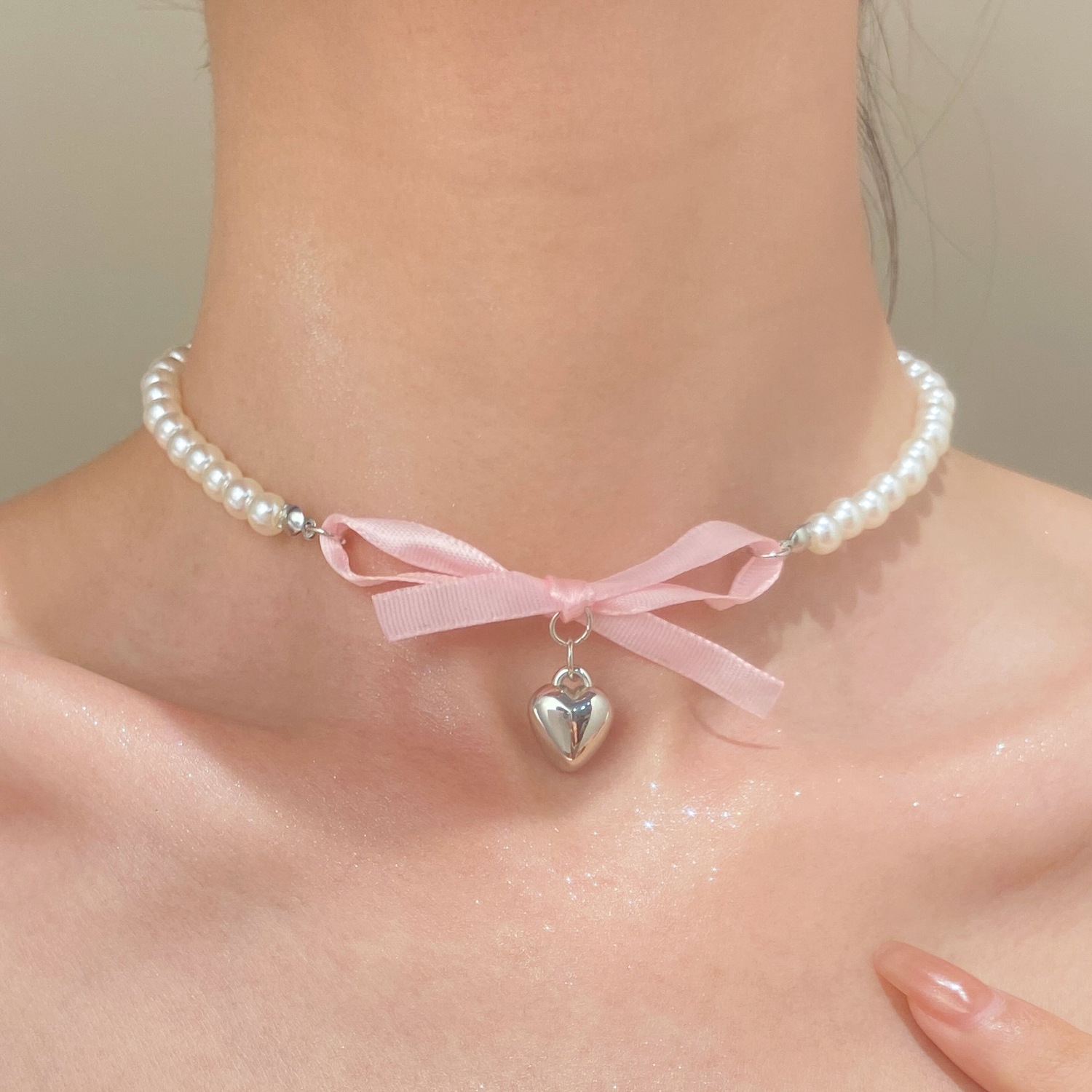 French Romantic Pink Bowknot H - огляд і ціна Pearl Trim Chain