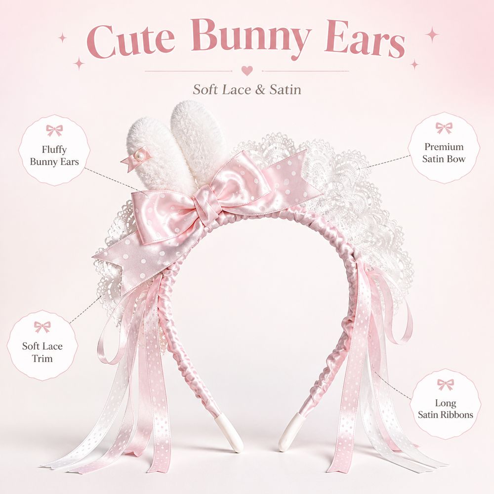 New Polka Dot Bow Bunny Ear He - огляд і ціна Lace Ribbon Trim